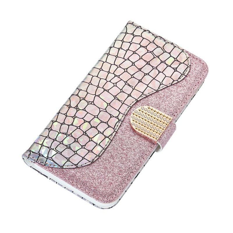 Capa De Couro Para Samsung Galaxy A30 Diamantes De Crocodilo