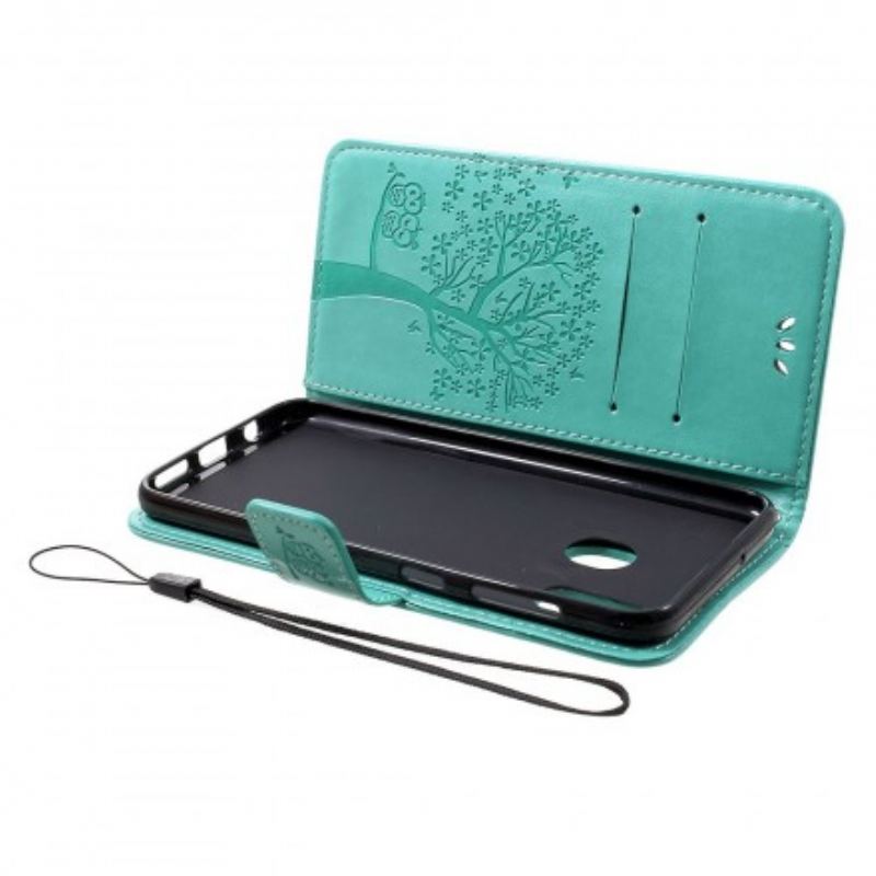 Capa Em Pele Para Samsung Galaxy A30 De Cordão Tanga E Corujas