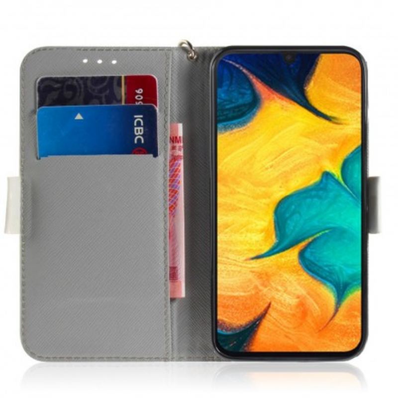 Capa Flip Para Samsung Galaxy A30 De Cordão Tomate No Gato Com Uma Alça