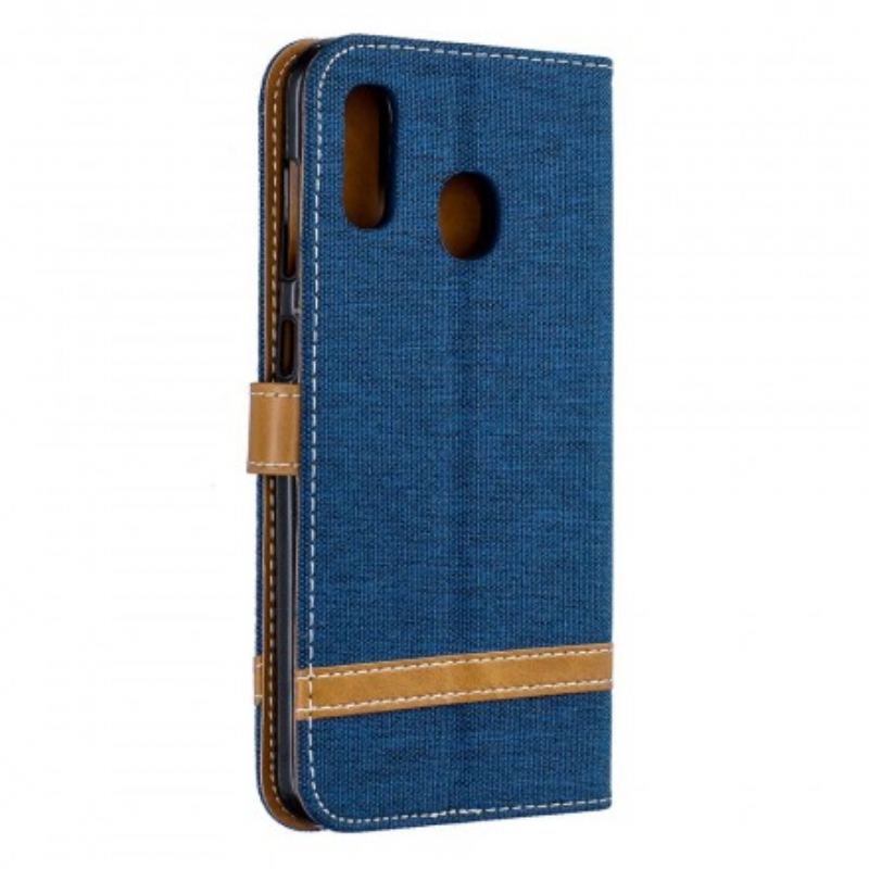 Capa Flip Para Samsung Galaxy A30 Tecido E Efeito Couro