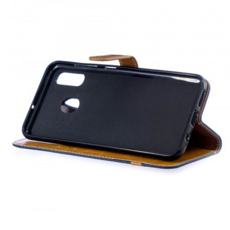 Capa Flip Para Samsung Galaxy A30 Tecido E Efeito Couro