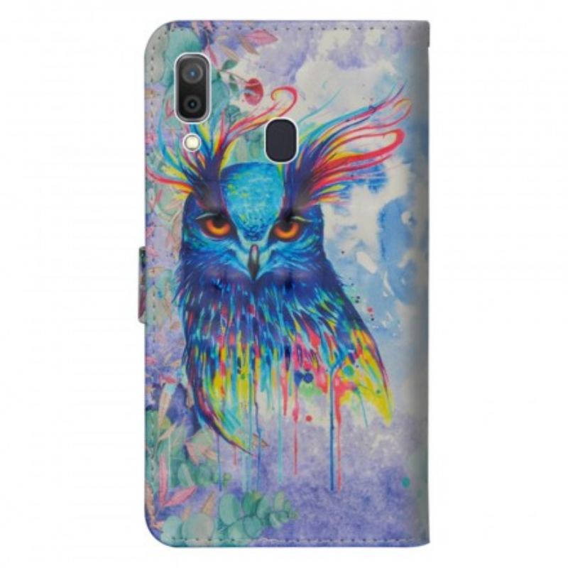 Capa Folio Para Samsung Galaxy A30 Pássaro Aquarela