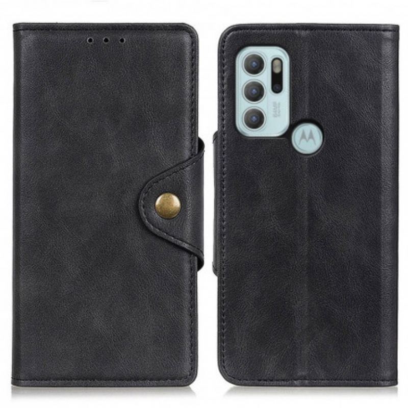 Capa De Couro Para Moto G60S Botão De Couro Falso