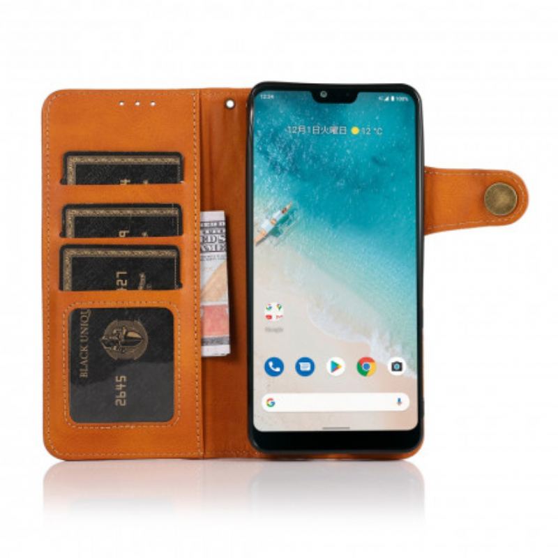 Capa Em Pele Para Moto G60S Botão De Couro Falso Khazneh