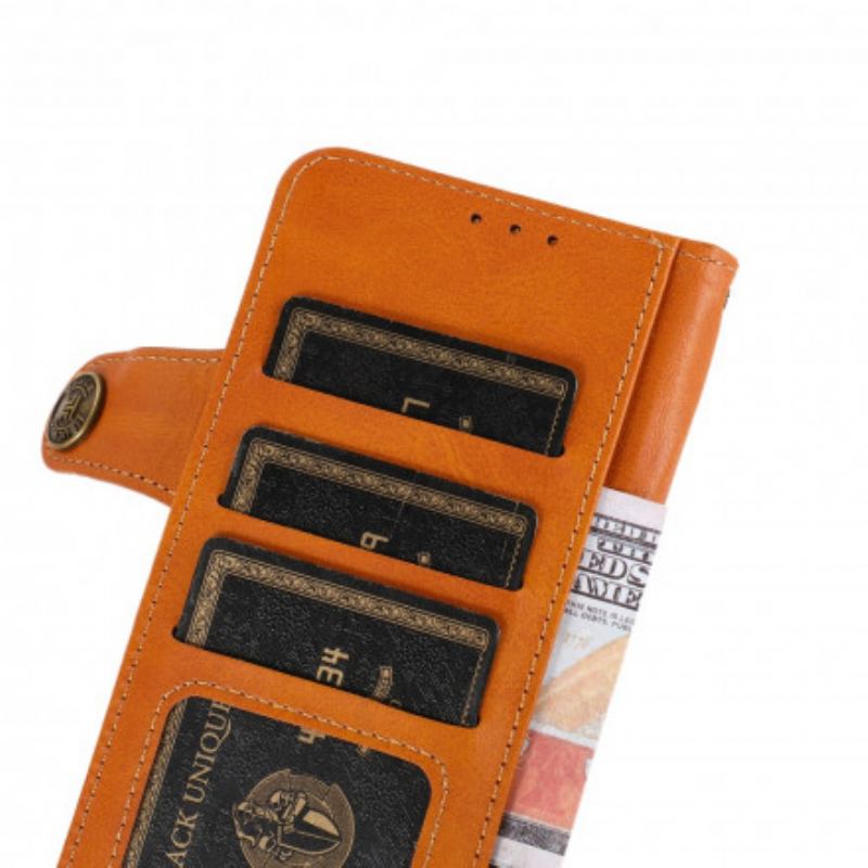 Capa Em Pele Para Moto G60S Botão De Couro Falso Khazneh