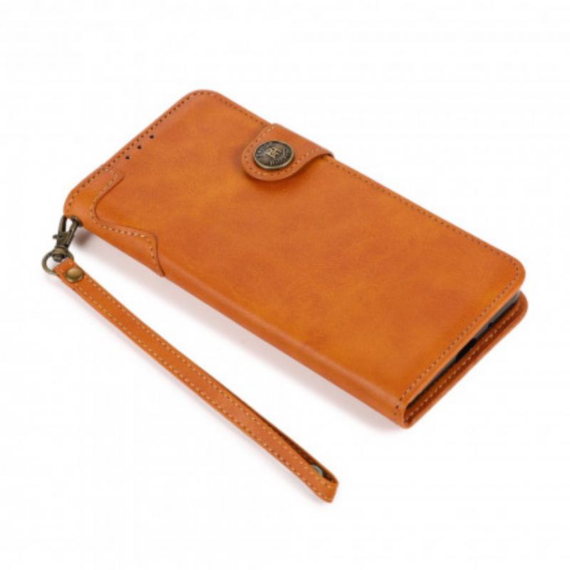 Capa Em Pele Para Moto G60S Botão De Couro Falso Khazneh