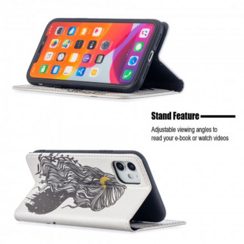 Capa De Celular Para iPhone 11 Flip Cabelo Bonito