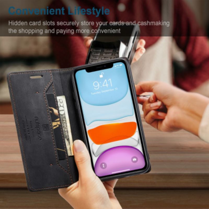 Capa De Celular Para iPhone 11 Flip Tecnologia Rfid Com Efeito De Couro