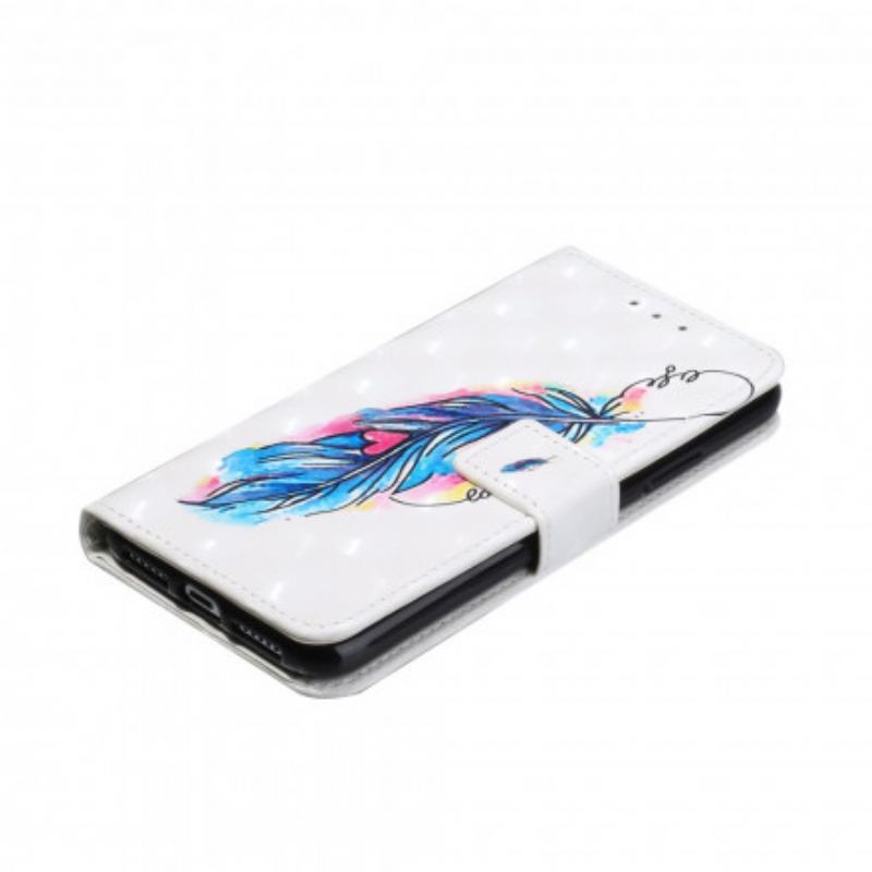 Capa De Couro Para iPhone 11 De Cordão Alça Ajustável De Penas