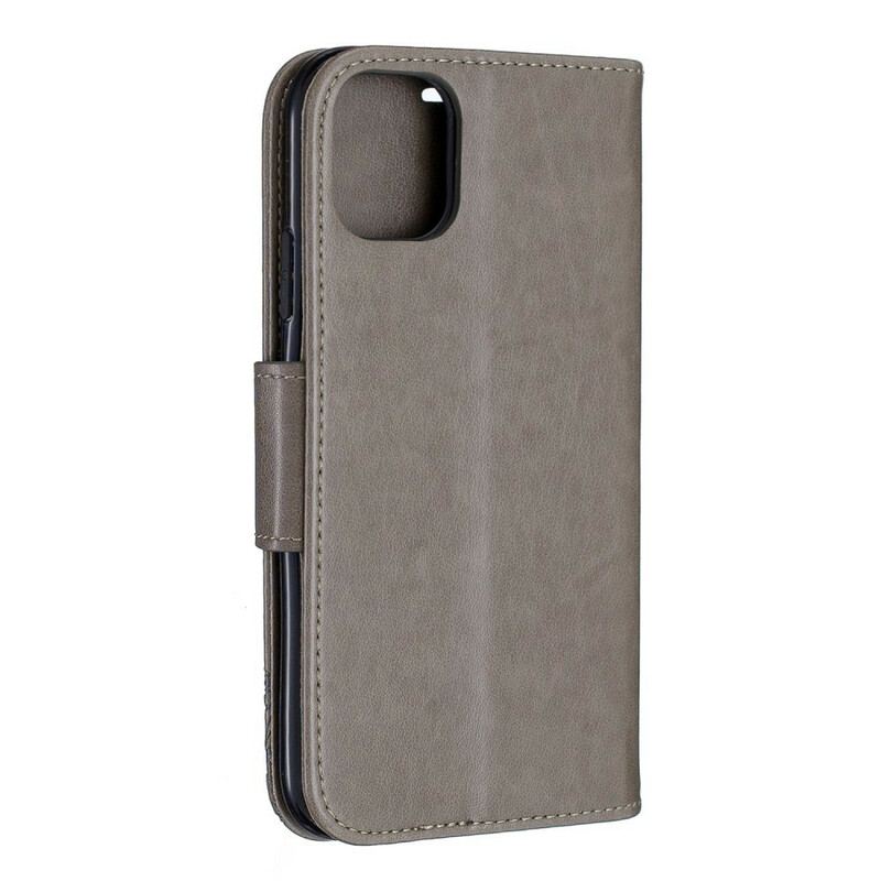 Capa De Couro Para iPhone 11 De Cordão Strappy Estampado Borboletas