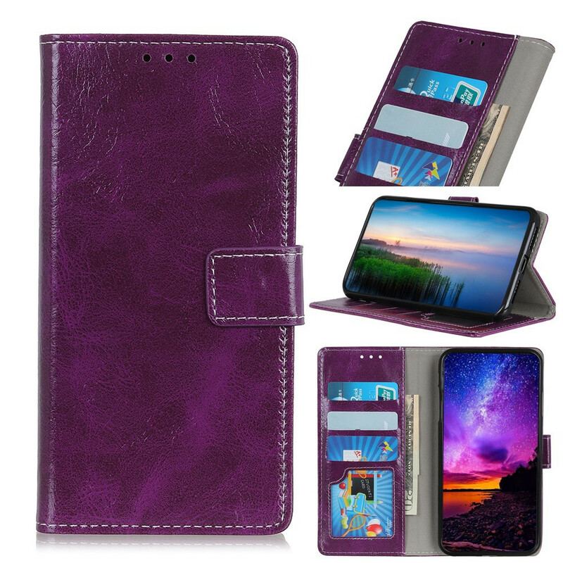 Capa De Couro Para iPhone 11 Costura Com Efeito De Couro Retrô