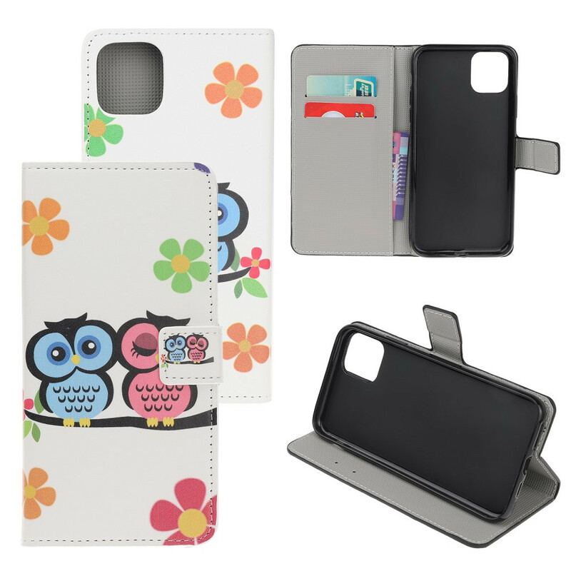 Capa De Couro Para iPhone 11 Par De Corujas