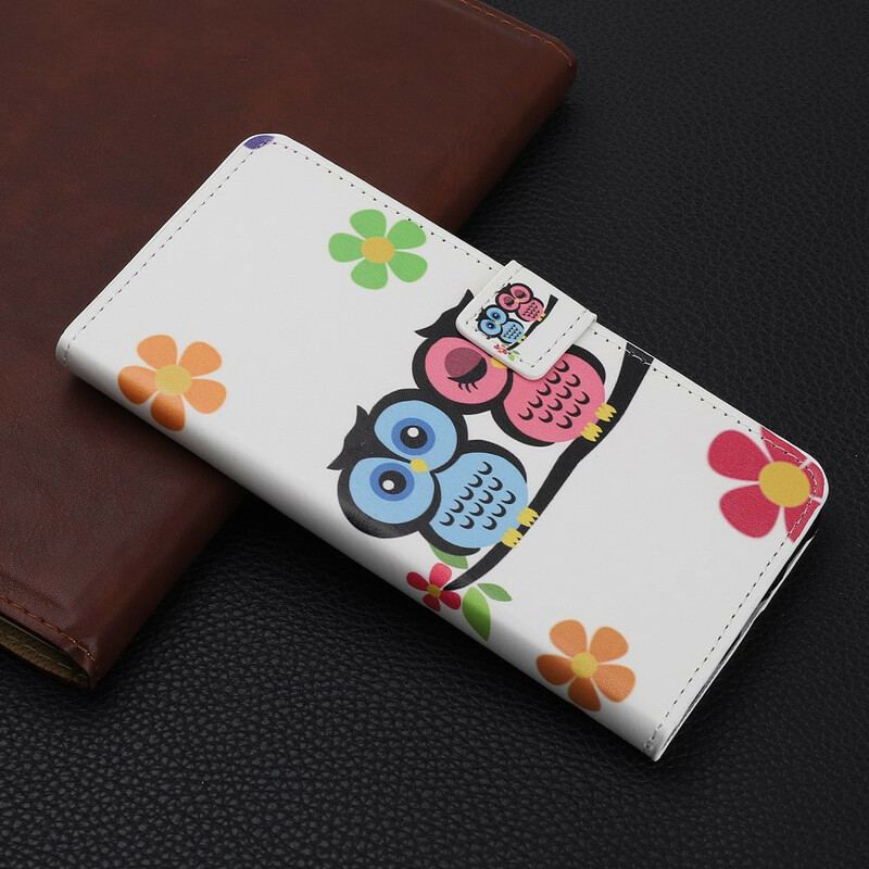 Capa De Couro Para iPhone 11 Par De Corujas