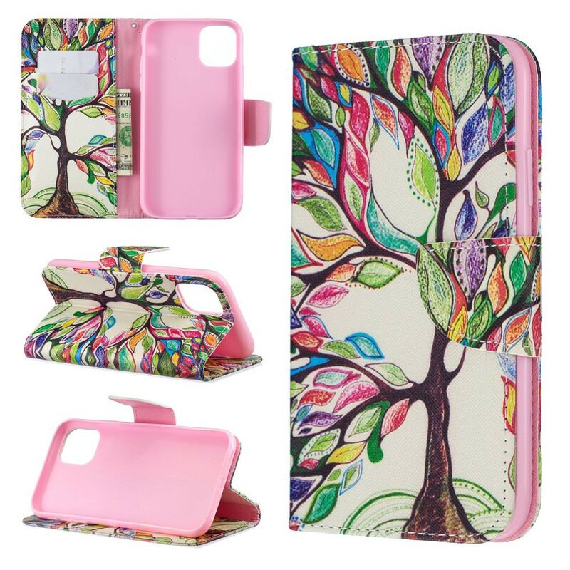 Capa Flip Para iPhone 11 Árvore Colorida