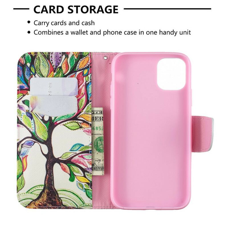 Capa Flip Para iPhone 11 Árvore Colorida