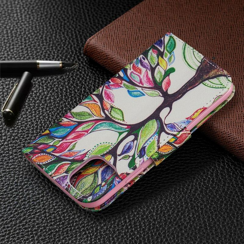 Capa Flip Para iPhone 11 Árvore Colorida