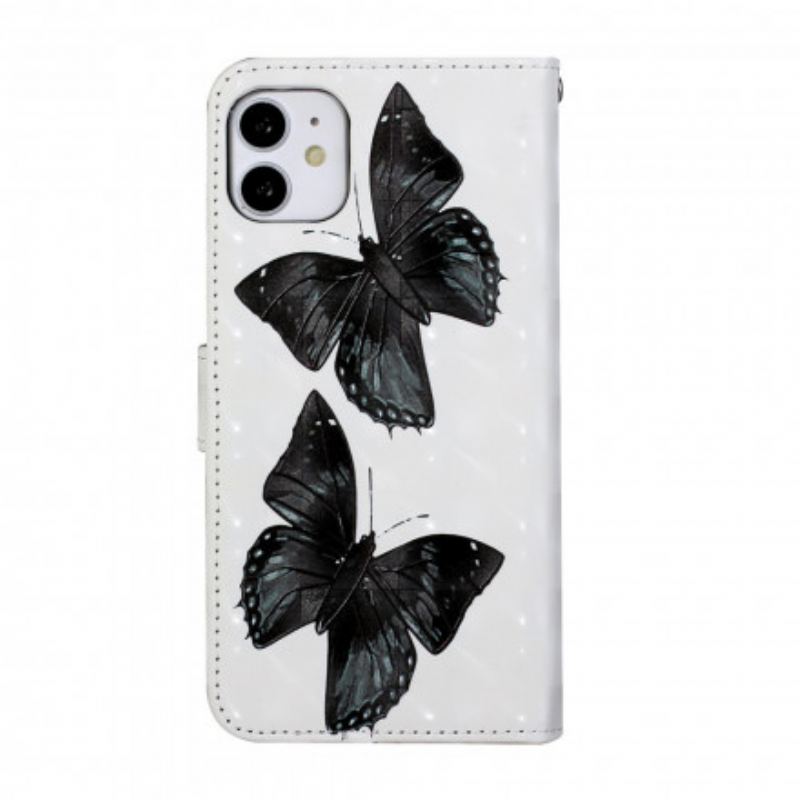 Capa Flip Para iPhone 11 De Cordão Alça Ajustável Borboleta