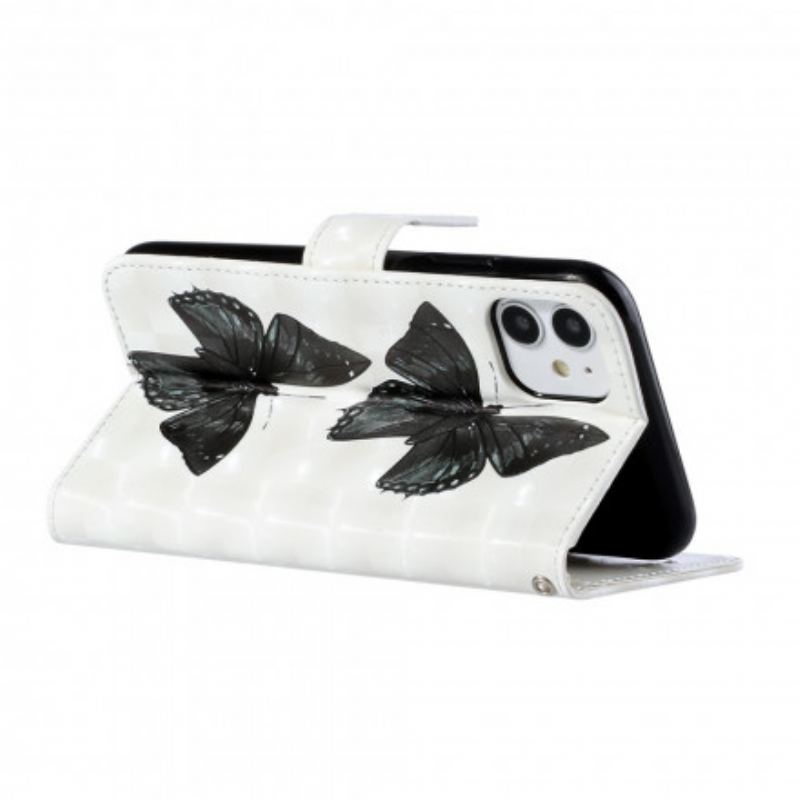 Capa Flip Para iPhone 11 De Cordão Alça Ajustável Borboleta