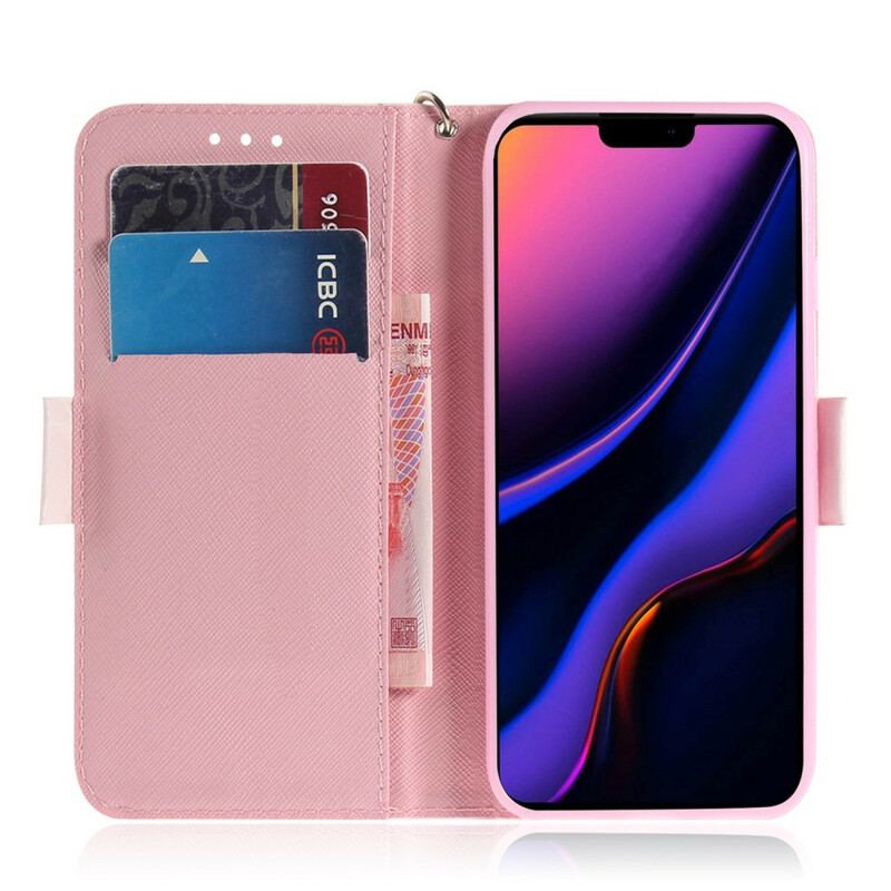 Capa Flip Para iPhone 11 De Cordão Panda Love Com Cordão