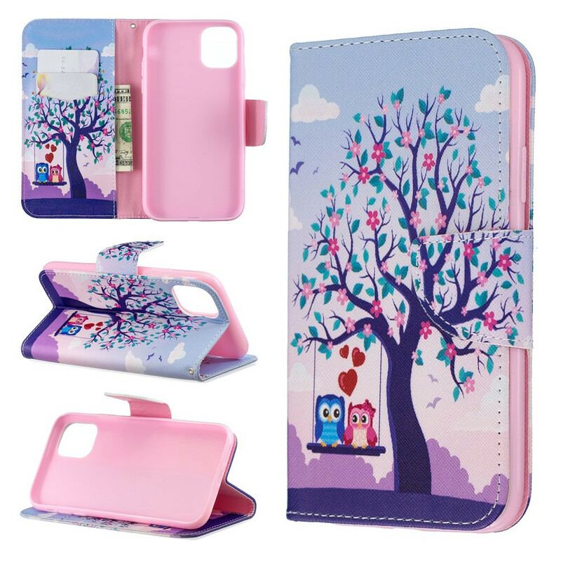 Capa Flip Para iPhone 11 Corujas No Balanço