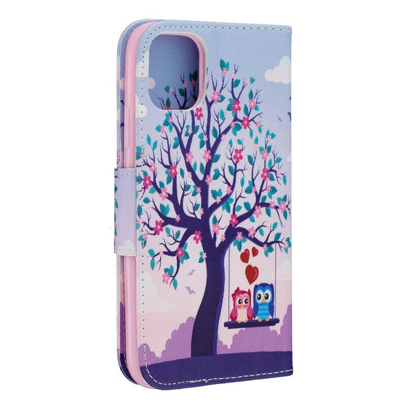 Capa Flip Para iPhone 11 Corujas No Balanço