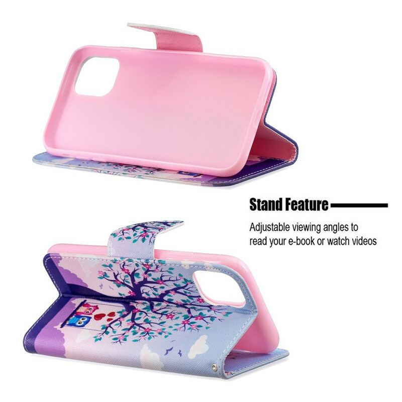 Capa Flip Para iPhone 11 Corujas No Balanço