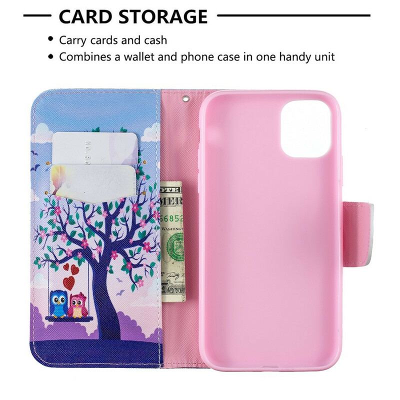 Capa Flip Para iPhone 11 Corujas No Balanço