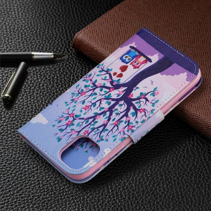 Capa Flip Para iPhone 11 Corujas No Balanço