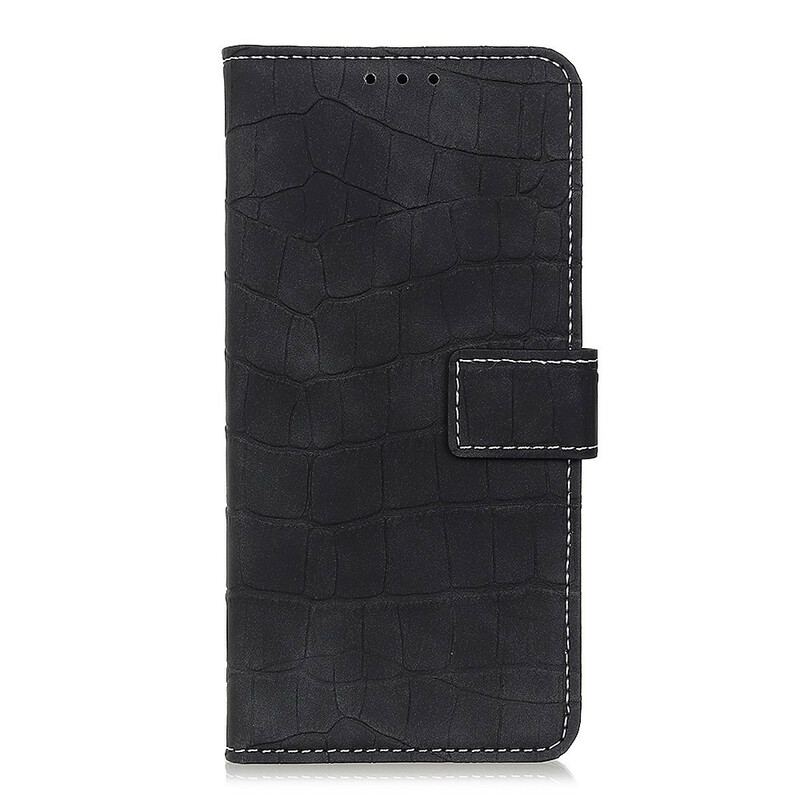 Capa Flip Para iPhone 11 Costuras Efeito Pele De Crocodilo