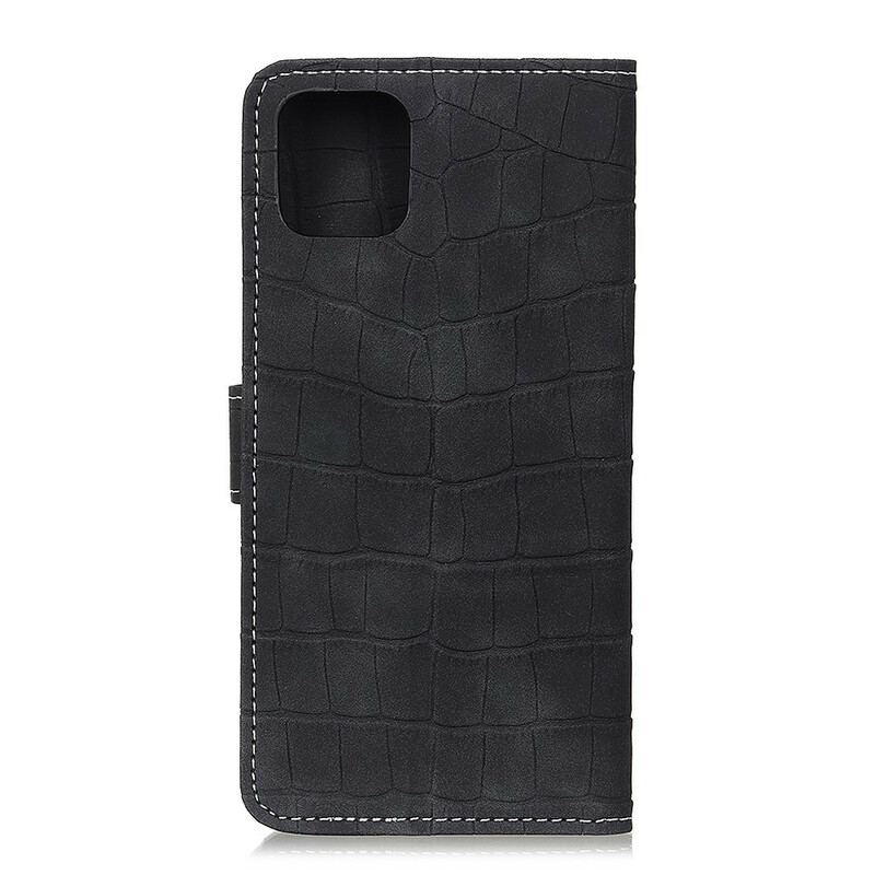 Capa Flip Para iPhone 11 Costuras Efeito Pele De Crocodilo