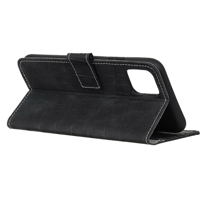Capa Flip Para iPhone 11 Costuras Efeito Pele De Crocodilo