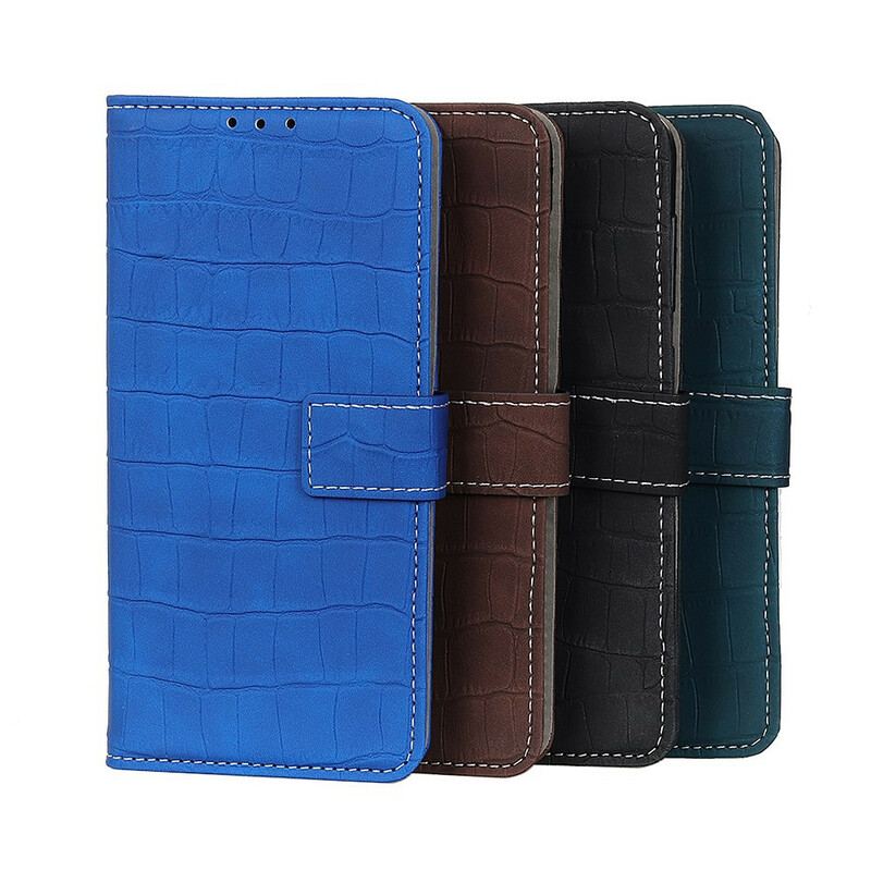Capa Flip Para iPhone 11 Costuras Efeito Pele De Crocodilo
