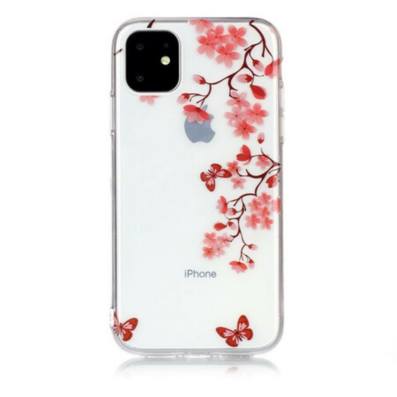 Capa Para iPhone 11 Ramo Transparente Com Borboletas