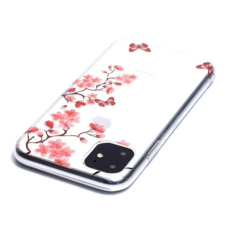 Capa Para iPhone 11 Ramo Transparente Com Borboletas
