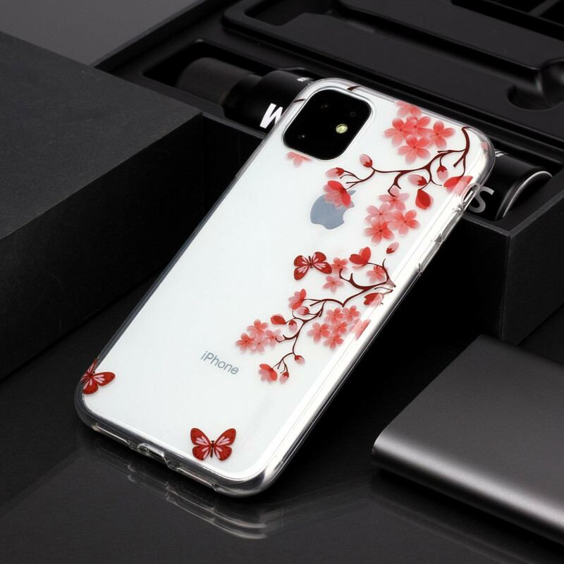 Capa Para iPhone 11 Ramo Transparente Com Borboletas