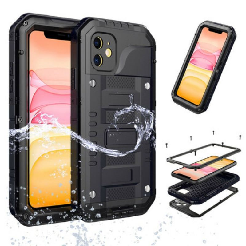 Capa Para iPhone 11 Vidro Temperado À Prova D'água E Metal