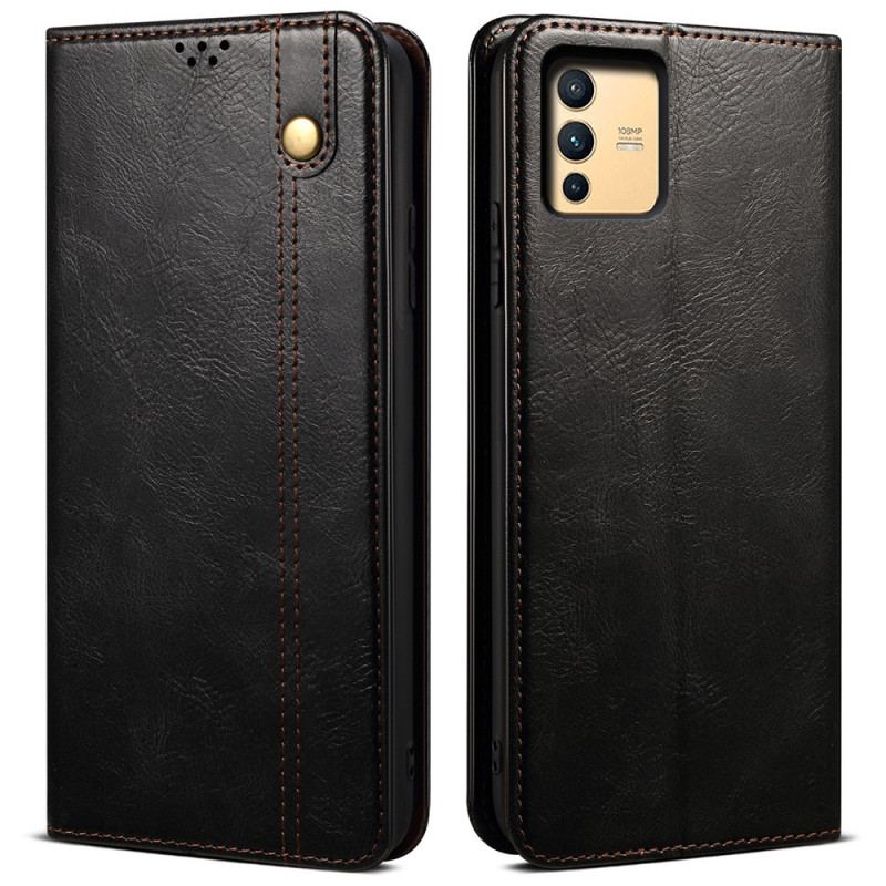 Capa De Celular Para Vivo V23 5G Flip Couro Sintético Encerado