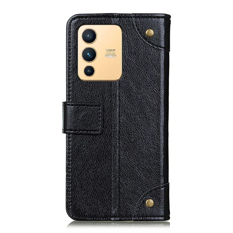Capa Flip Para Vivo V23 5G Couro Sintético Napa Vintage
