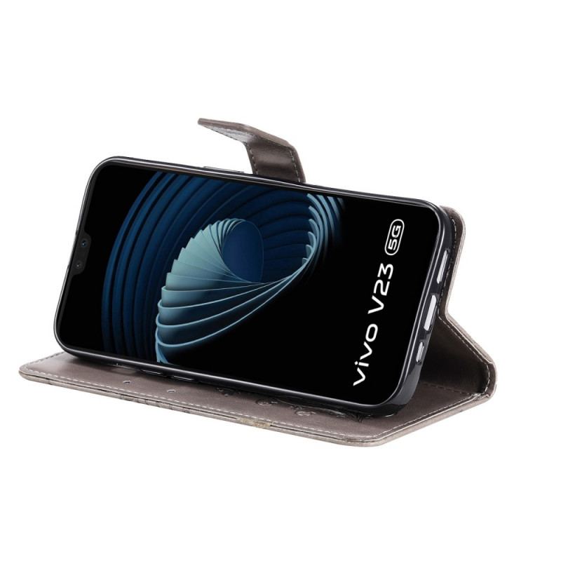 Capa Folio Para Vivo V23 5G De Cordão Borboletas Gigantes