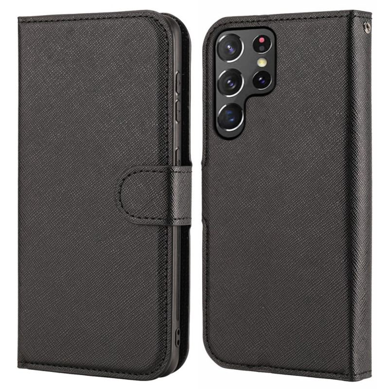 Capa De Celular Capa Em Pele Para Samsung Galaxy S22 Ultra 5G Texturizado Com Destacável