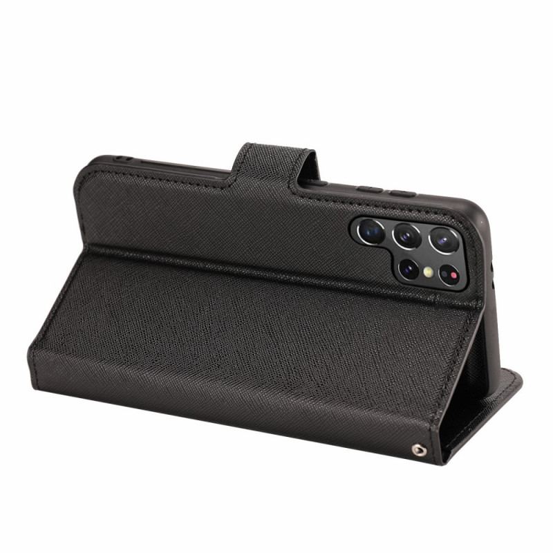 Capa De Celular Capa Em Pele Para Samsung Galaxy S22 Ultra 5G Texturizado Com Destacável