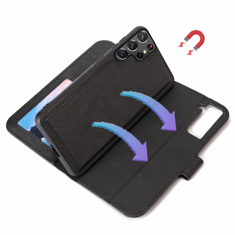 Capa De Celular Capa Em Pele Para Samsung Galaxy S22 Ultra 5G Texturizado Com Destacável