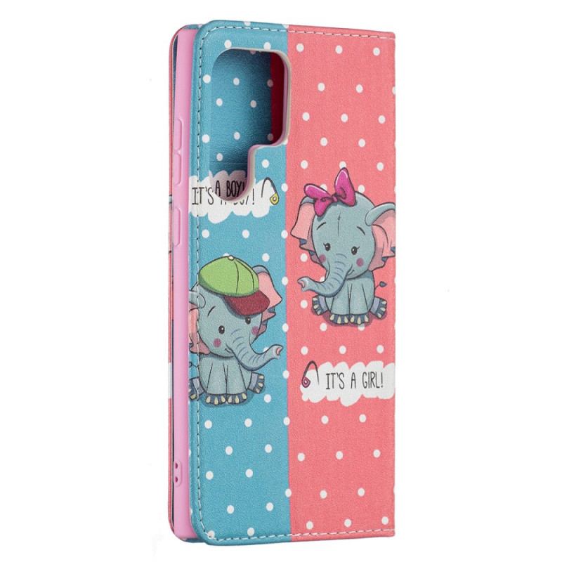 Capa De Celular Para Samsung Galaxy S22 Ultra 5G Flip Bebês Elefantes