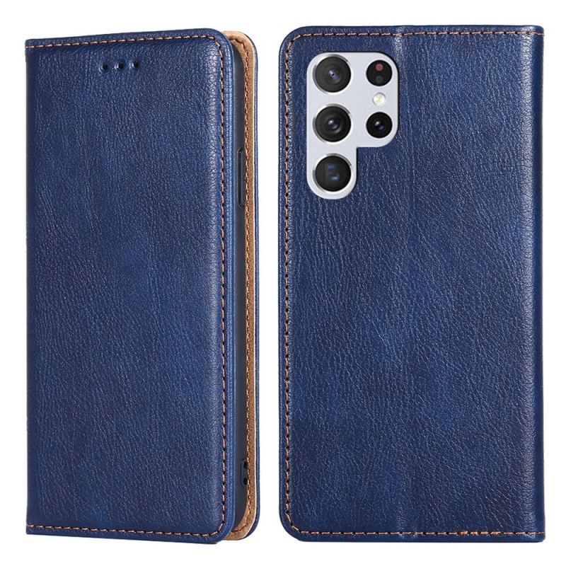 Capa De Celular Para Samsung Galaxy S22 Ultra 5G Flip Costura De Couro Falso
