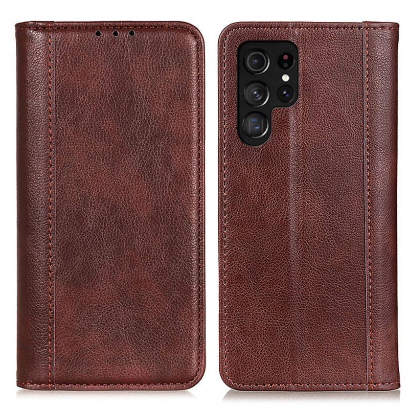 Capa De Celular Para Samsung Galaxy S22 Ultra 5G Flip Couro Litchi Elegance Dividido