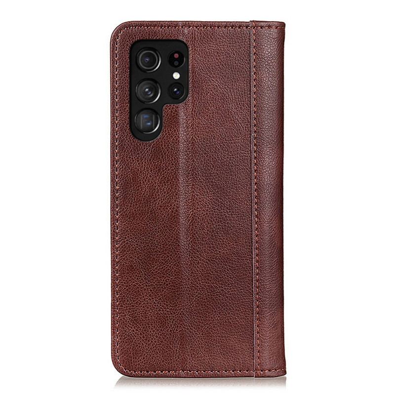 Capa De Celular Para Samsung Galaxy S22 Ultra 5G Flip Couro Litchi Elegance Dividido