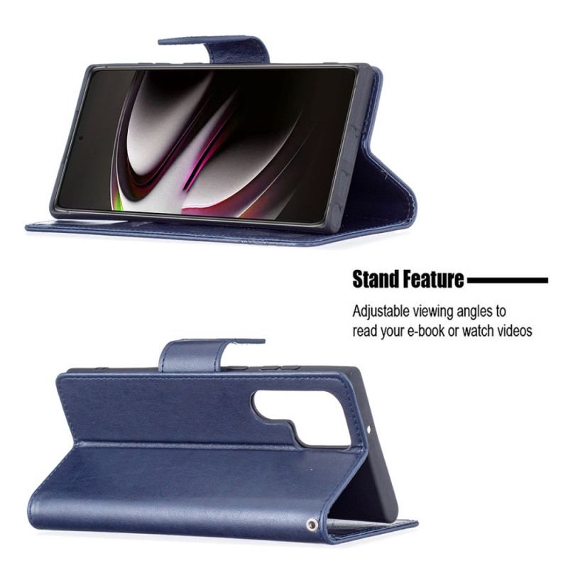 Capa De Couro Para Samsung Galaxy S22 Ultra 5G Borboletas Voando Com Cordão