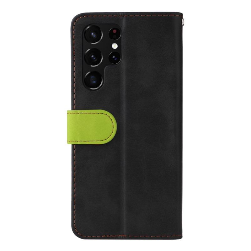Capa De Couro Para Samsung Galaxy S22 Ultra 5G Dois Tons