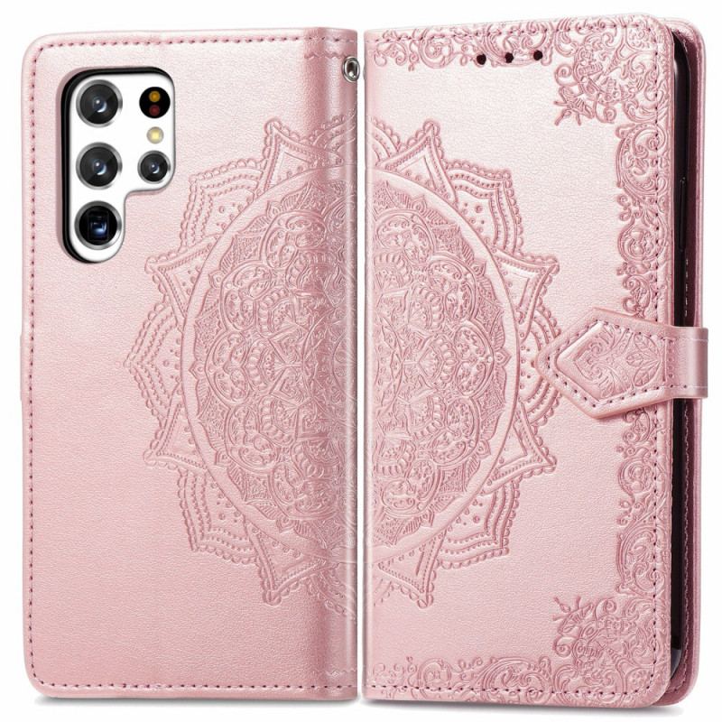 Capa De Couro Para Samsung Galaxy S22 Ultra 5G Mandala Idade Média