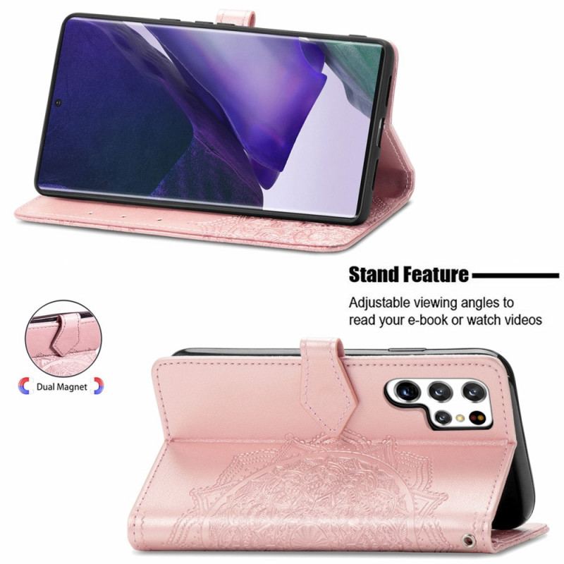 Capa De Couro Para Samsung Galaxy S22 Ultra 5G Mandala Idade Média